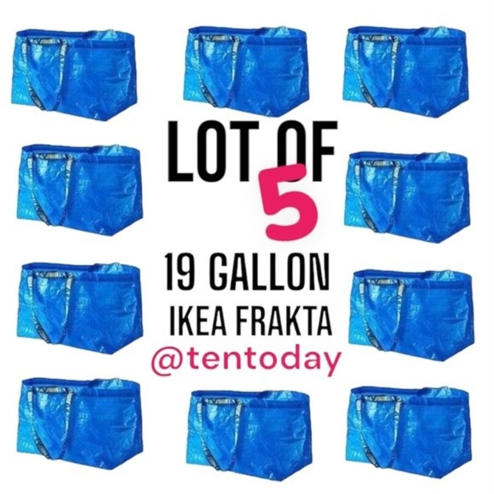 NEW Lot‎ of Five 5 Frakta Large 19 Gallon Blue IKEA Tote Carrying Storage Bags